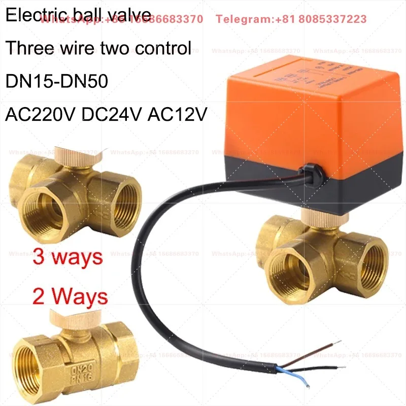 DN15-DN50 Brass Motorized Ball Valve 2/3 Way 3 Wire 2 Control DC12V 24V AC220V Electric Actuator Pipeline Flow Control Valve