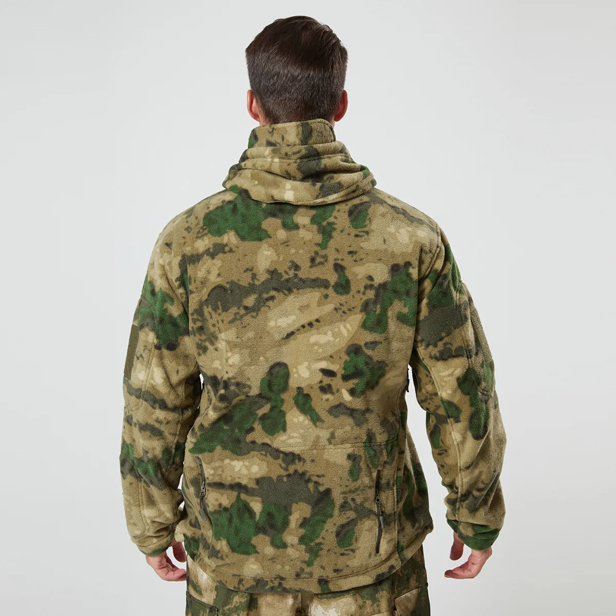 Men's Tactical Fleece Jacket with Hood, Thicken Camouflage Polar Fleece Coat, Windproof Warm Outerwear for Outdoor Training