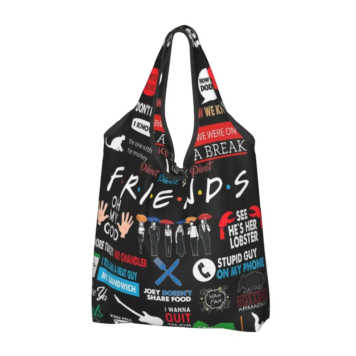 Friends TV Show Collage Shopping Bags Reusable Grocery Tote Bags Large Capacity Central Perk Recycling Bags Washable Handbag