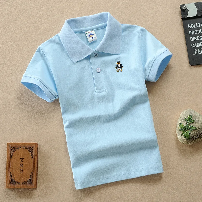 Teenster Kids Polo Shirt Summer Short Sleeve Tops Cotton Turn Down Collar Pure Color Sport  Holiday Boys Shirts Outfits