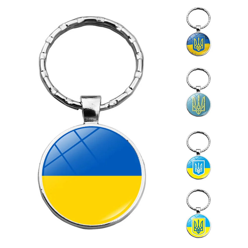 

LUOLER Ukraine National Flag Keychain Glass Cabochon Key Ring Gift for Boyfriend Self Defense Metal Flag Key Chains Men Jewelery