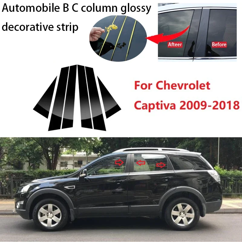 

6PCS Polished Pillar Posts Fit For Chevrolet Captiva 2009-2018 Window Trim Cover BC Column Sticker