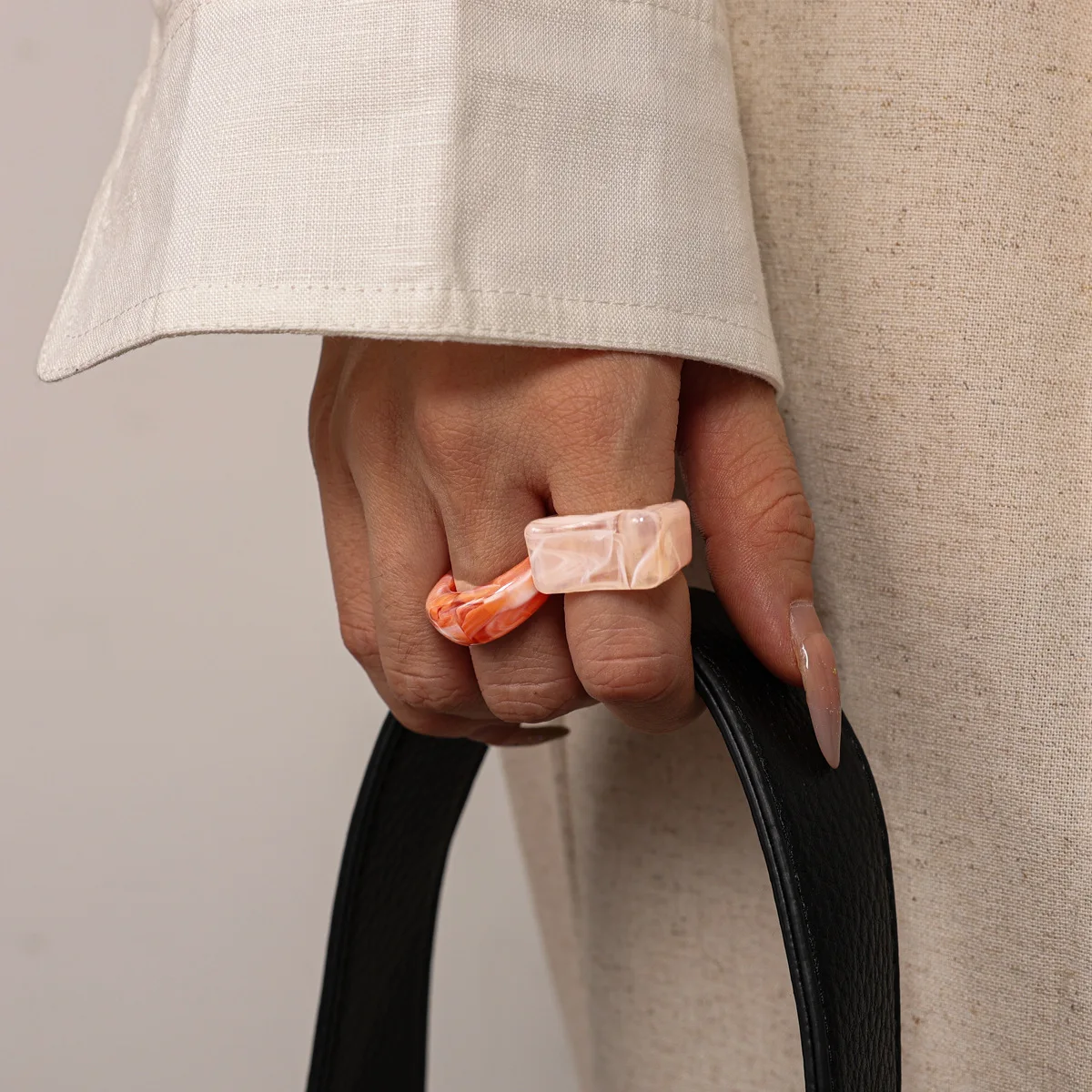 2/3/4/5 Pcs Square Round Irregular Smuding Acrylic Rings for Women Geometric Candy Color Resin Index Finger Ring Jewelry Sets F