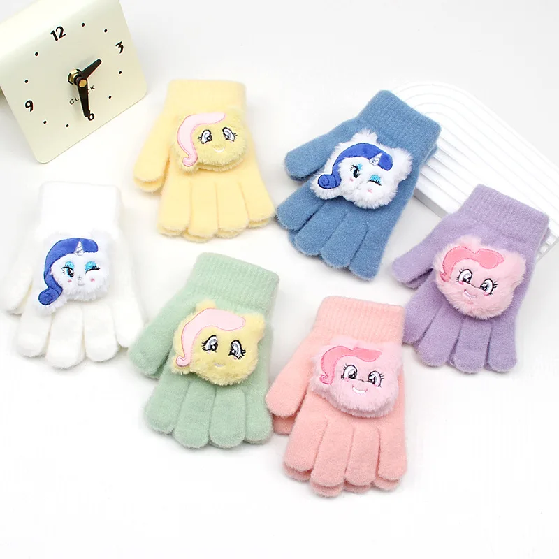 Miniso für My Little Pony Kinderhandschuhe, Cartoon-Mädchen, warm, fünf Finger, geteilte Fingerhandschuhe, Wolle, Stricken, Winter, 3–10 Jahre