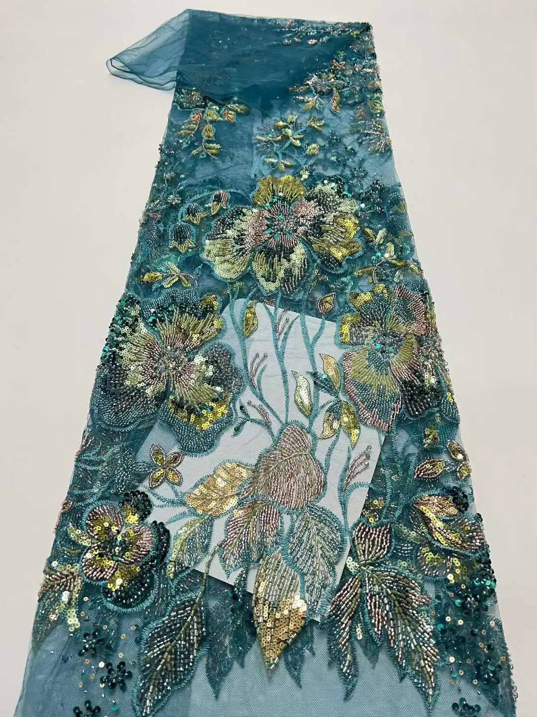 

Африканское роскошное кружевное полотно с тяжелой вышивкой бисером, 5 ярдов, новинка 2026 года, высококачественное нигерийское кружево с пайетками, французский тюль для свадебных платьев