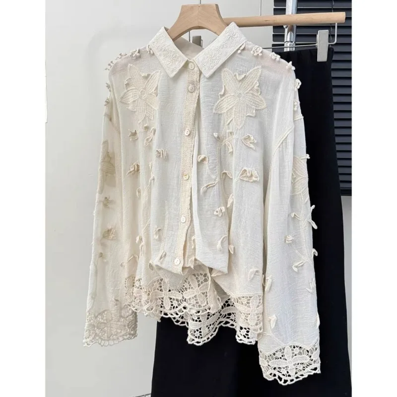 

Women Clothing Spring Autumn Simplicity All-match Fashionable Jacquard Irregular Women Shirts Simplicity Long Sleeve Polo Collar