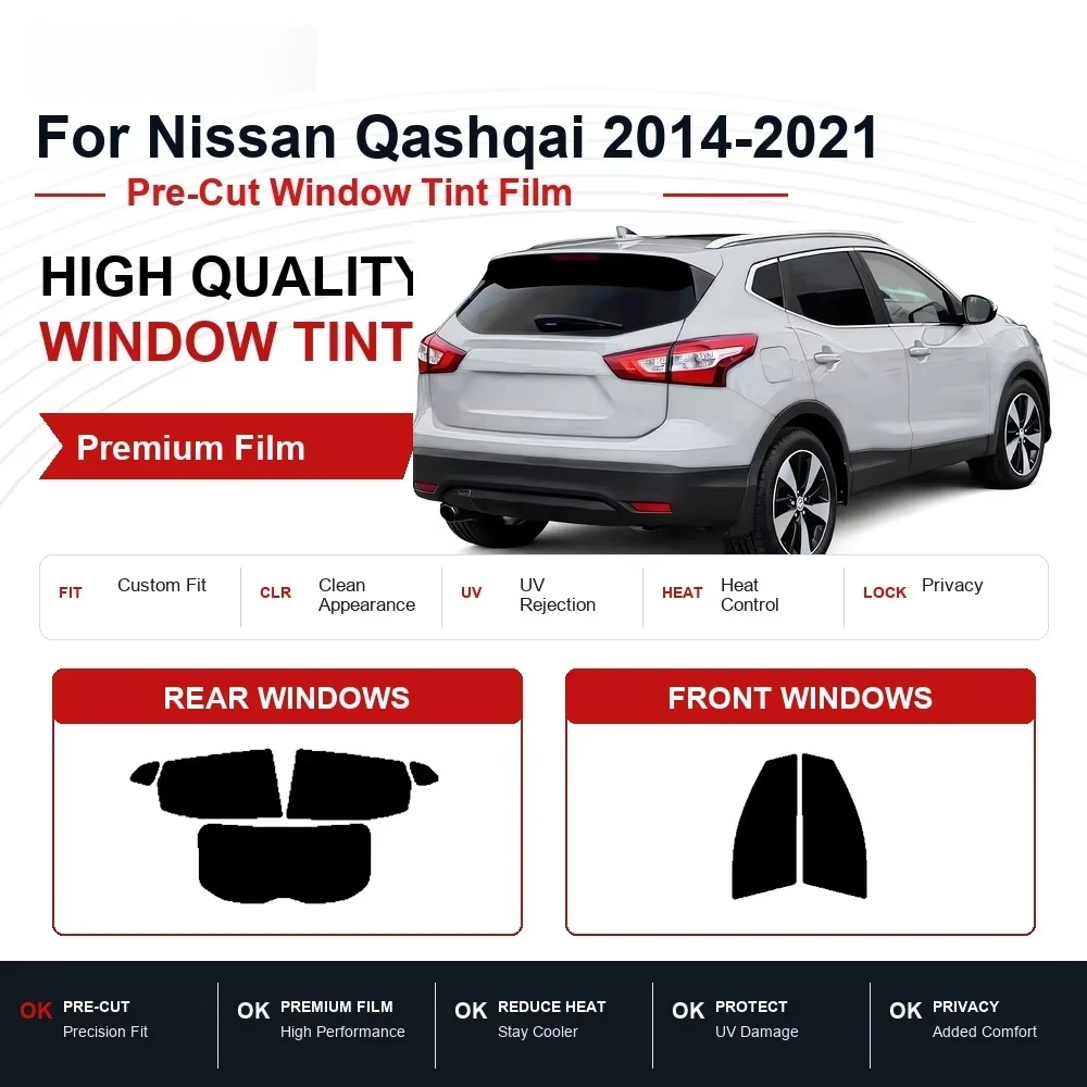 Pre-Cut Premium Window Tint For Nissan Qashqai 2014-2021 Front & Rear Windows, High Performance Film With UV & Heat Rejection