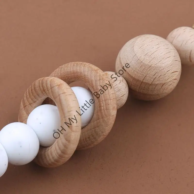M76C هوة كليب مع سيليكون التسنين حبة حلقة خشبية عضاضة كليب هوة سلسلة سلامة الطفل مهديء مضغ سلسلة ألعاب