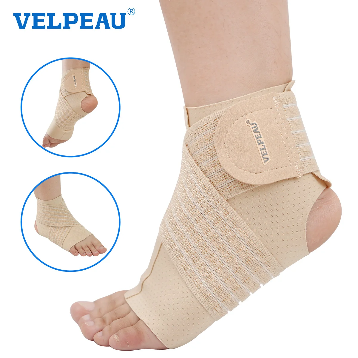 VELPEAU Ankle Support Sleeve for Sports, Running, Swelling and Sprained Ankle Open Heel Arch Compression Brace for Men and Women