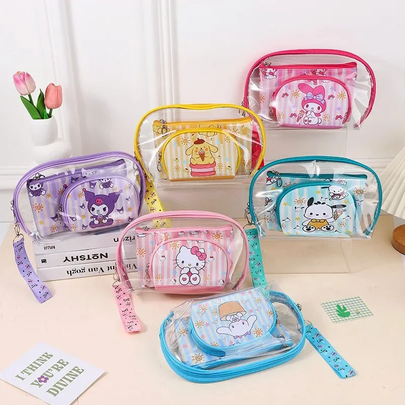 

Kawaii Cartoon PU Kuromi HelloKitty Makeup Bag Cute MyMelody Cinnamoroll Large Capacity Handbag Lipstick Storage Bag Girls Gifts