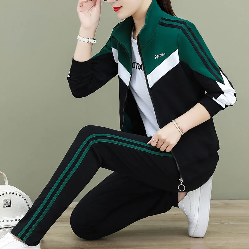 Stripe Sports Suit Women\'s Spring And Autumn 2023 Loose Coat Three Piece Suit Women\'s Fashion Running Casual Wear