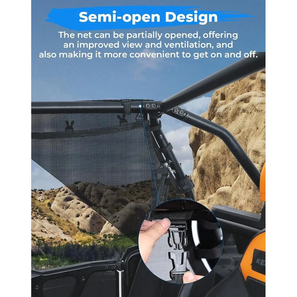 ポラリス RZR XP4 1000/ターボ 2014-2023 メッシュロールケージサイドウィンドウネット、サンシールド＆換気（4ドアモデル用）