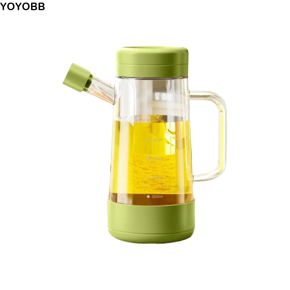 Botella de aceite de vidrio de 700 ml, dispensador de aceite de oliva de gran capacidad, resistente al calor, a prueba de fugas, con asa, olla para salsa de soja, cocina