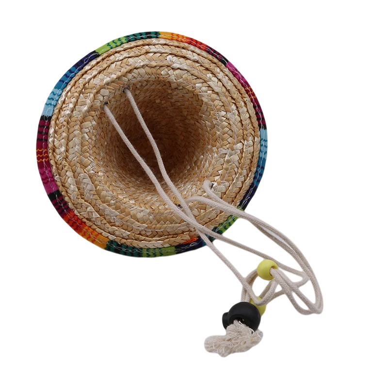 Straw Sombrero Mexican Hat Pet Adjustable Buckle Multicolor Pet Straw Small Dog Cat Hat Funny Summer Cap