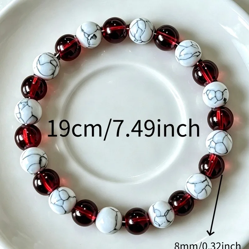 White Turquoise Imitation Red Agate Bracelet Beaded Stretch Jewelry, Retro Bohemian Fashion Gift for Women Men