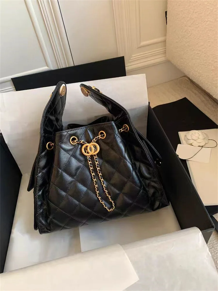 

Черная золотая кожаная сумка-тоут в стиле хиппи, сумка подмышки, сумка с бриллиантовой цепочкой, повседневная большая сумка с мягкой ручкой для молодежи