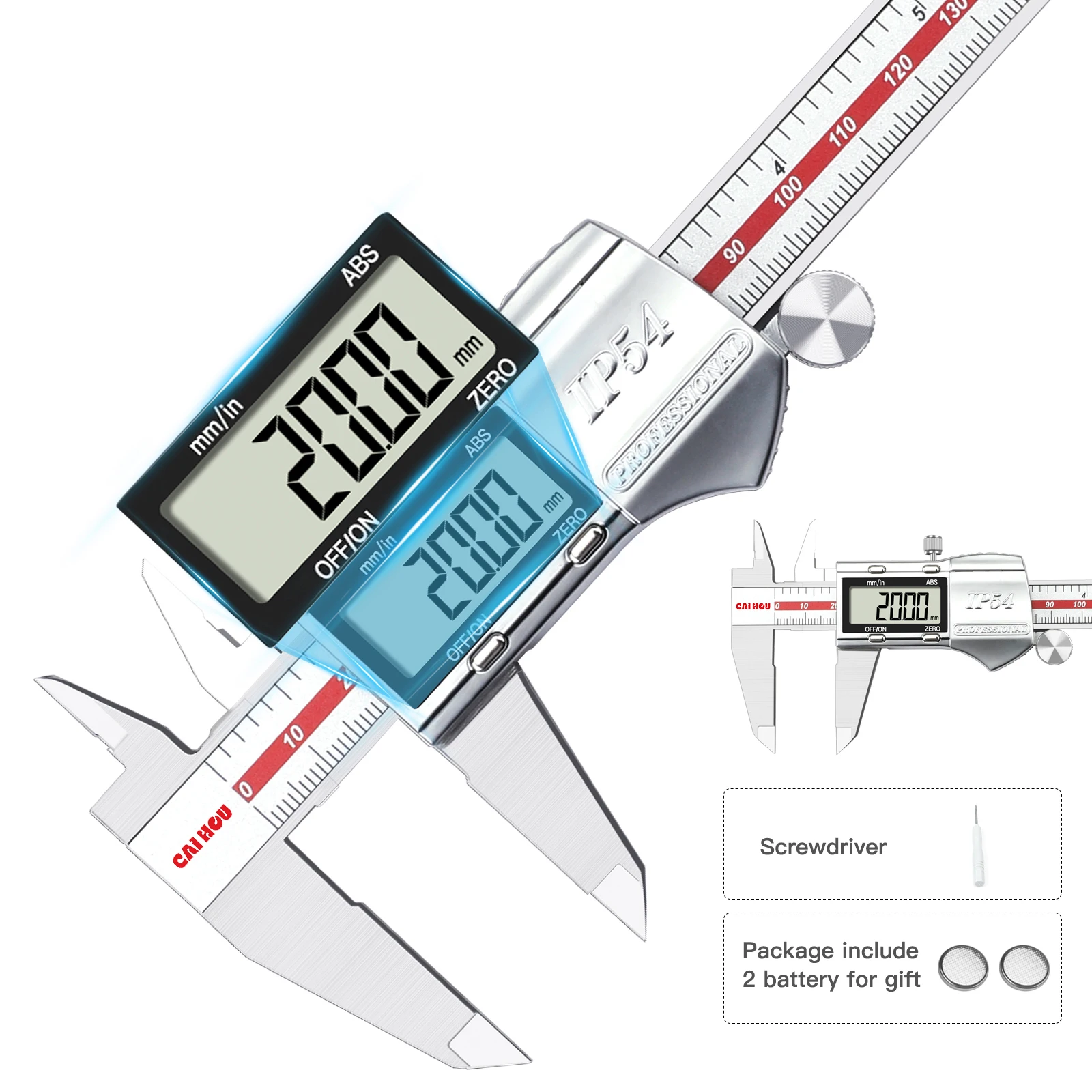 

Meijite Digital Caliper 6 inch, Stainless Steel Caliper with Large LCD Display, Easy Switch Between Inch/Metric,Accuracy 0.02mm