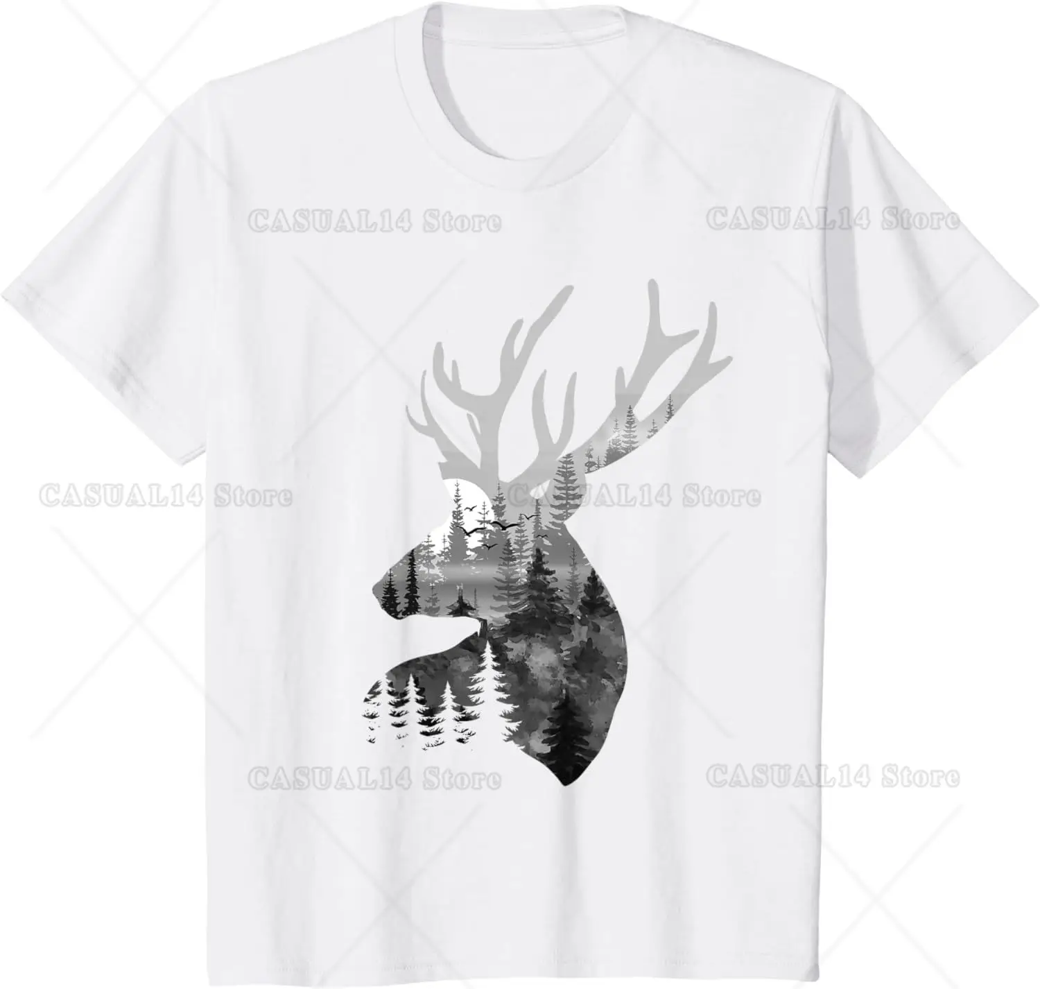 Wild Animal Design Silhouette Buck Deer Artwork Forest Wildlife Animal Lover T-Shirt for Men Women Graphic T Shirts Cotton