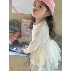 Boutique 2026 Kids Clothes Baby Girls Kawaii Lace Splice Princess Tutu Toddler Long Sleeve Base T-shirt Dress High Quality