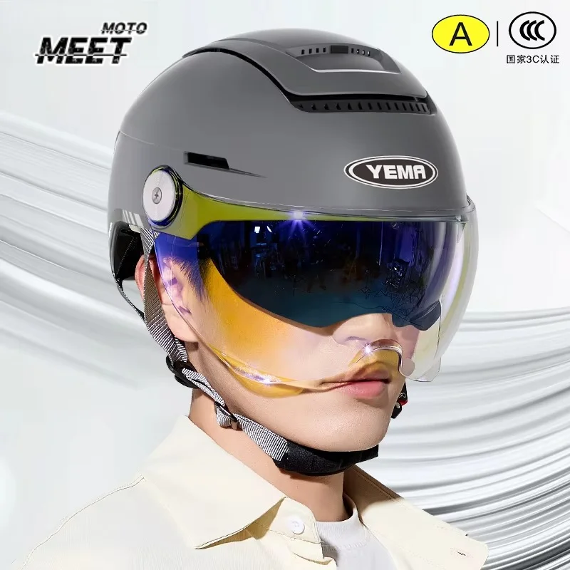 YEMA Electric Vehicle Motorcycle Men's and Women's Half Helmets Warm in Winter Universal in All Seasons casco moto scooter