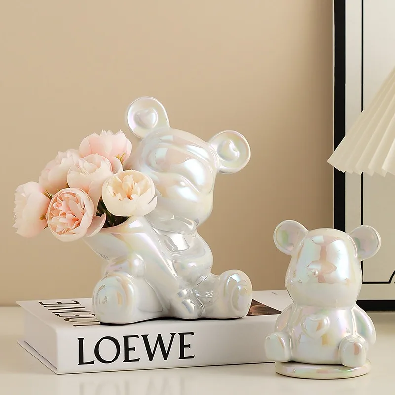 Little Bear Ceramic Toothpick Box Home Light Luxury High Beauty Floss Box Cotton Swamp Storage Tube Ornament