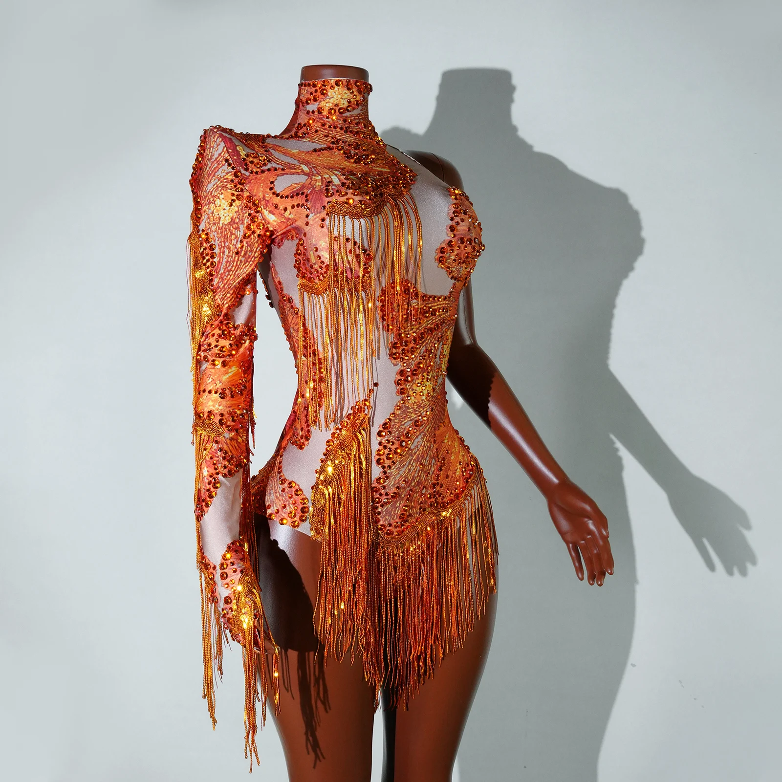 

Sexy Skinny Leotard Singer Dancer Show StageWear Sparkly Blue Rhinestones Women DanceCostume Fringes One Shoulder Bodysuit samba