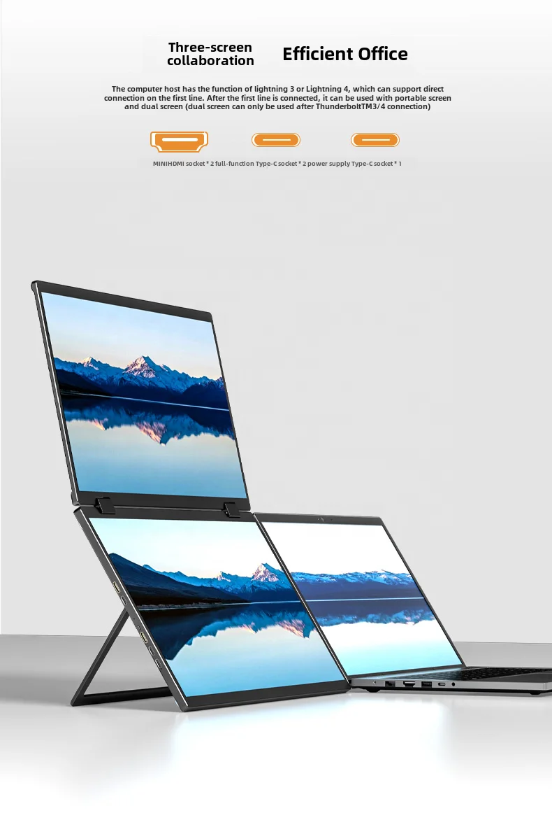 Double Tri HD Expandable 1920*1080 IPS 2 X 15.6 Inches Flexible Foldable Dual  Extension