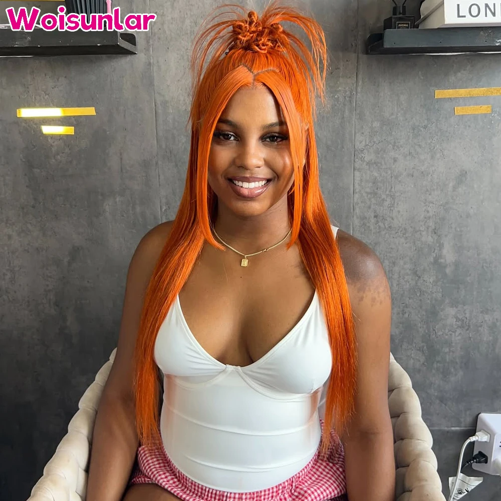 

36 inches 200% Ginger lace Front Human Hair Wigs Straight Black women13x4 Transparent Lace Natural 100% Human hair wigs