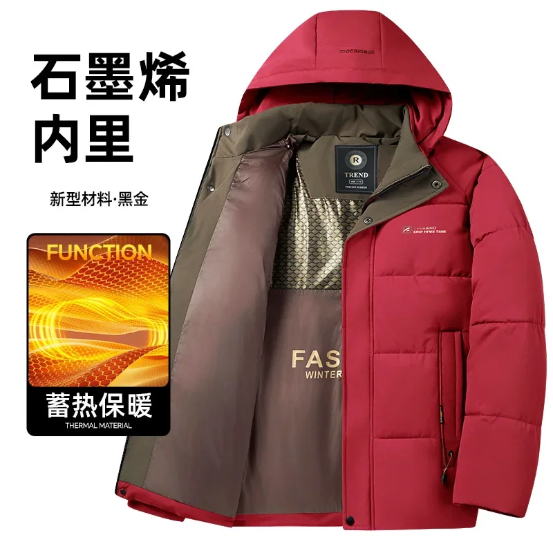 Men\'s New Winter 2024 Thickened Business-casual Cotton-padded Jacket with A Hat for Deep Winter Cold Protection.