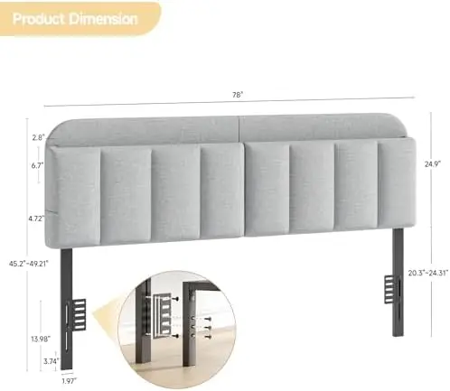 Adjustable Headboard for King/California King Size Bed Frame, Linen Fabric Bed Headboard with Storage & RGB LED Light - view 2