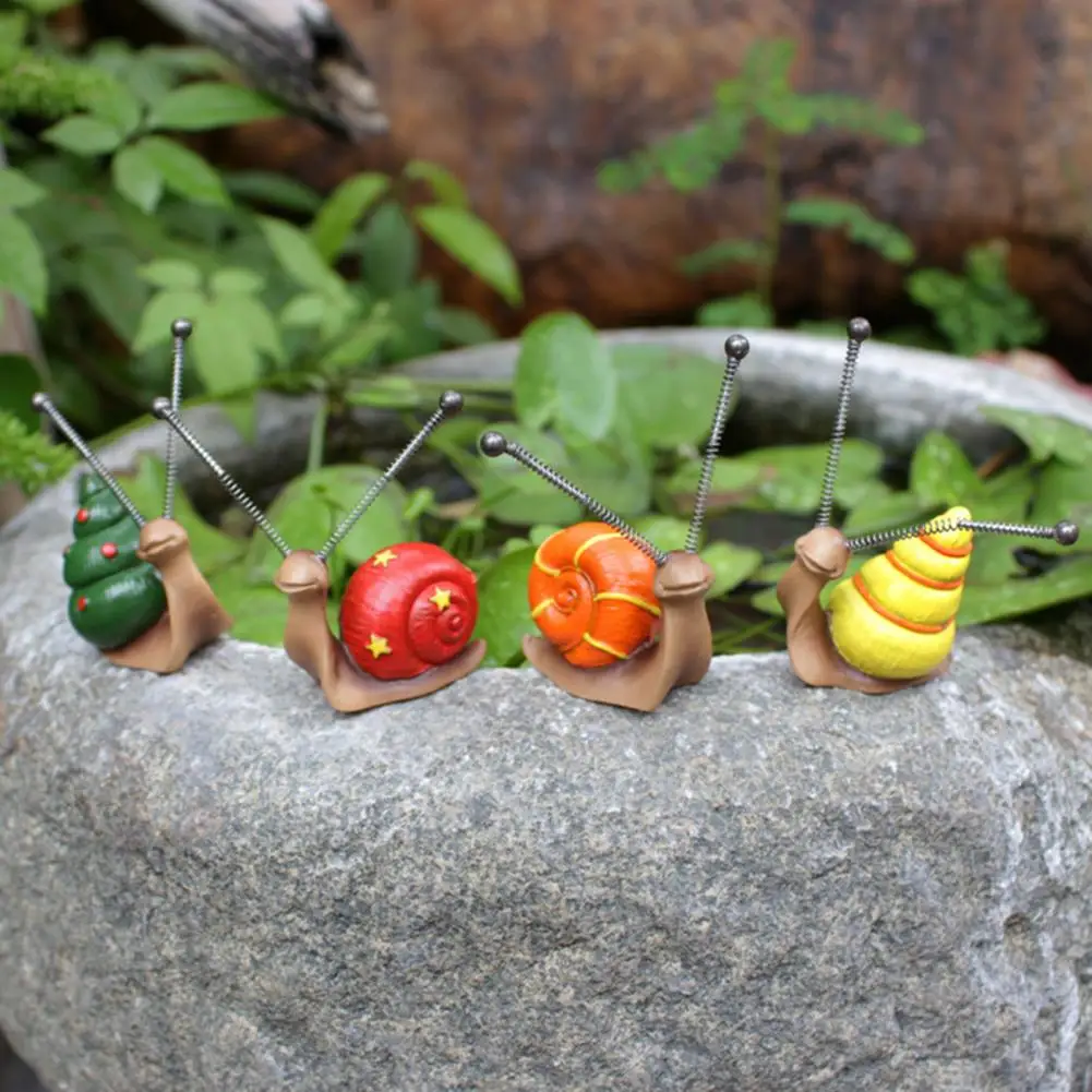 Snail Ornament Set 4pcs Colorful Snail Figurines Set Resin Sculptures for Garden Lawn Decor Spring Tentacles Outdoor Flower Pot