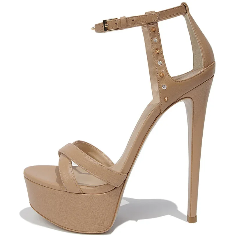 

【Measure your feet length before order】Women Stiletto High Heels Platform Sandals Evening Party Dress Rivet Lady Shoes 9-I-SL-6