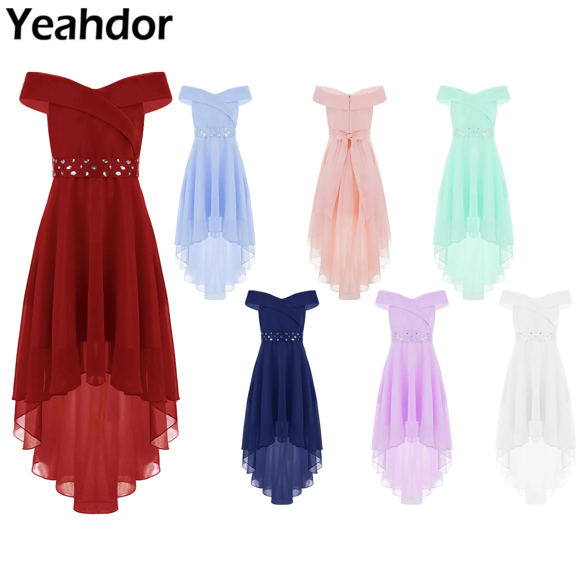 Off Shoulder Flower Girls Dress Elegant Chiffon Princess Dresses Prom Gown Wedding Party Formal Cosutme First Communion Clothes