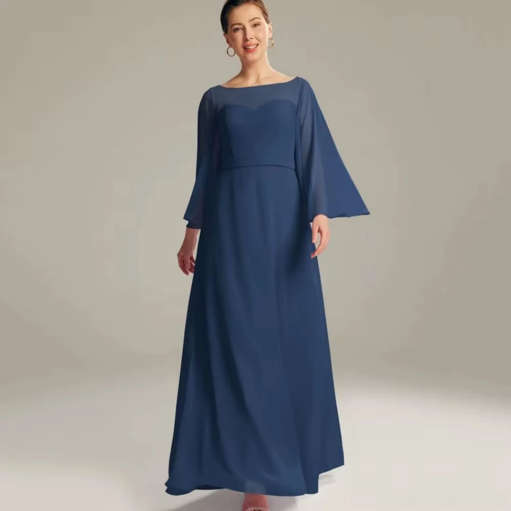 

Индивидуальные платья для матери Элегантное простое вечернее платье невесты с длинными рукавами А-силуэта из шифона Формальные новые халаты Свадебные платья