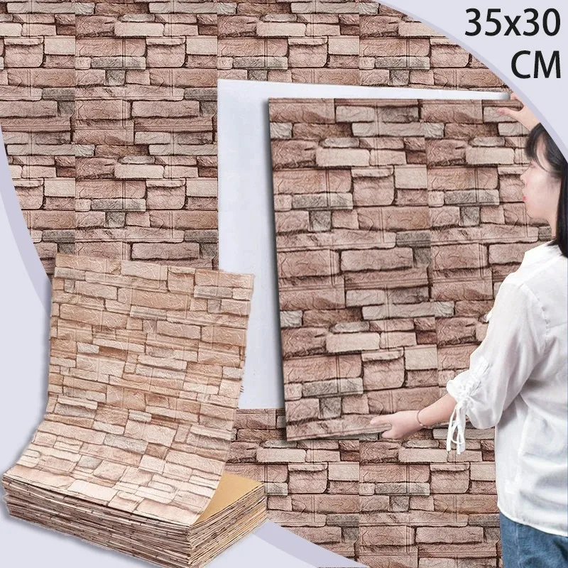 35x30 سنتيمتر الرجعية الطوب نمط خلفية لينة رغوة ذاتية اللصق ملصقات جدار قشر وعصا خمر جدار ديكور للمنزل والنوم