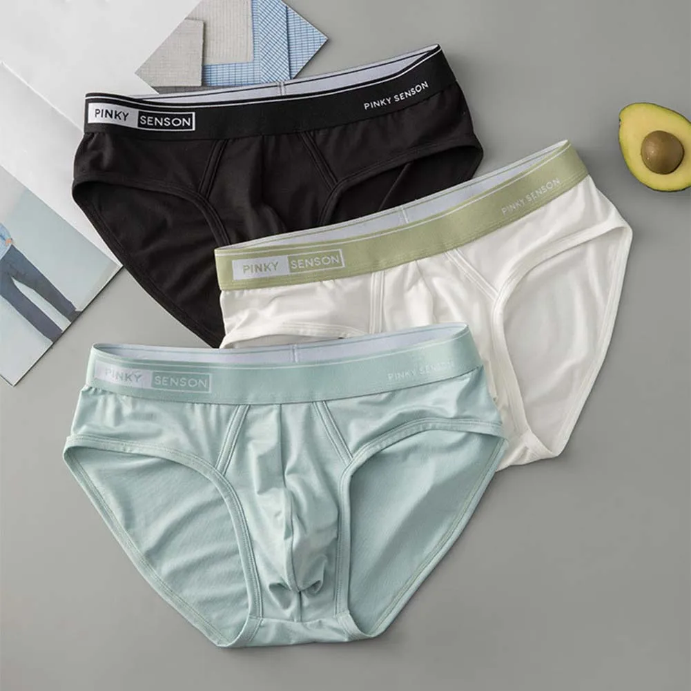 Men Solid Mid Waist Simple Loose Briefs Breathable Bulge Pouch Underwear Panties Comfortable High-quality Underpanties