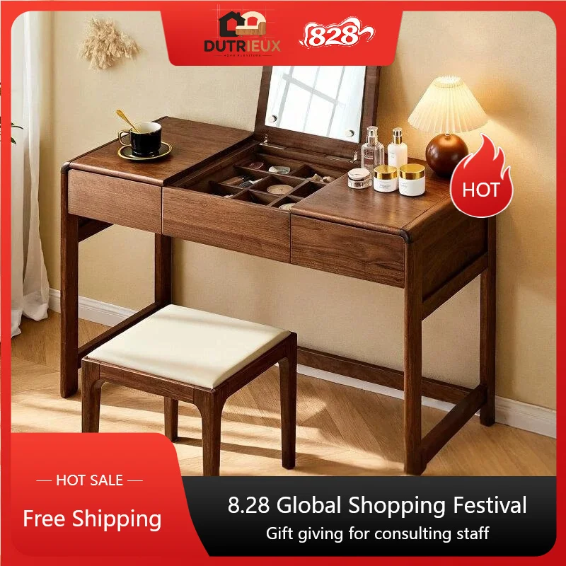 Square Organizers Vanity Desk Vintage Nightstand Walnut Beauty Salon Dressers Bedroom Luxury Wooden Tocador Maquillaje Furniture