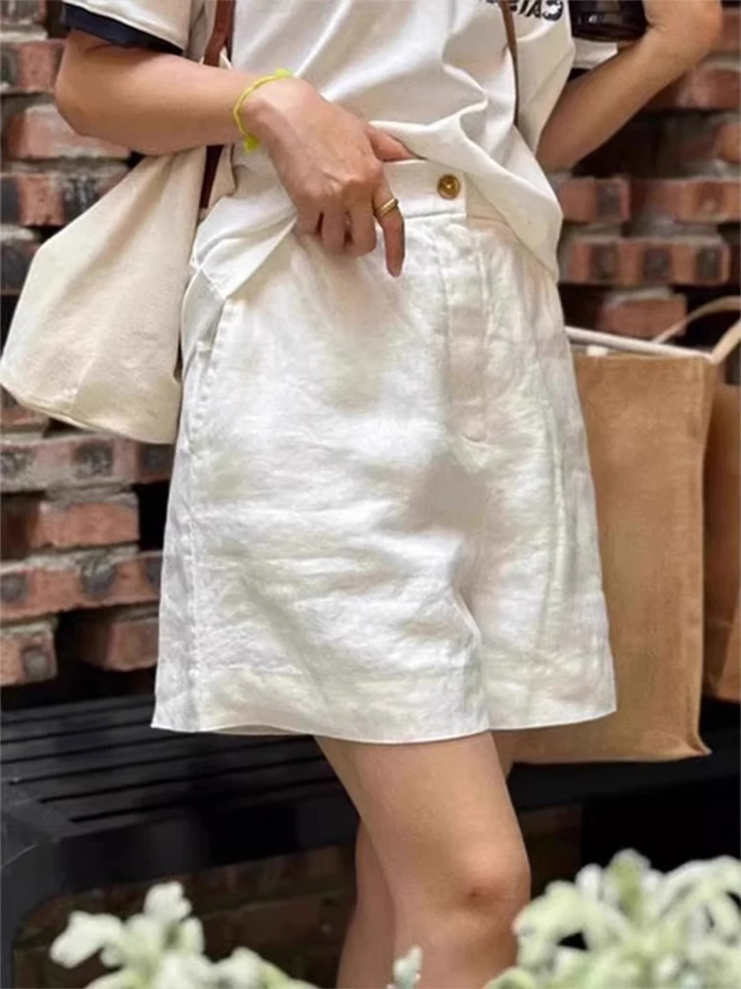 

High Waist Wide Leg Cotton Linen Shorts Women's Loose Fit Casual Vintage Style Five-Point Pants Summer 2025 Fashion Trend