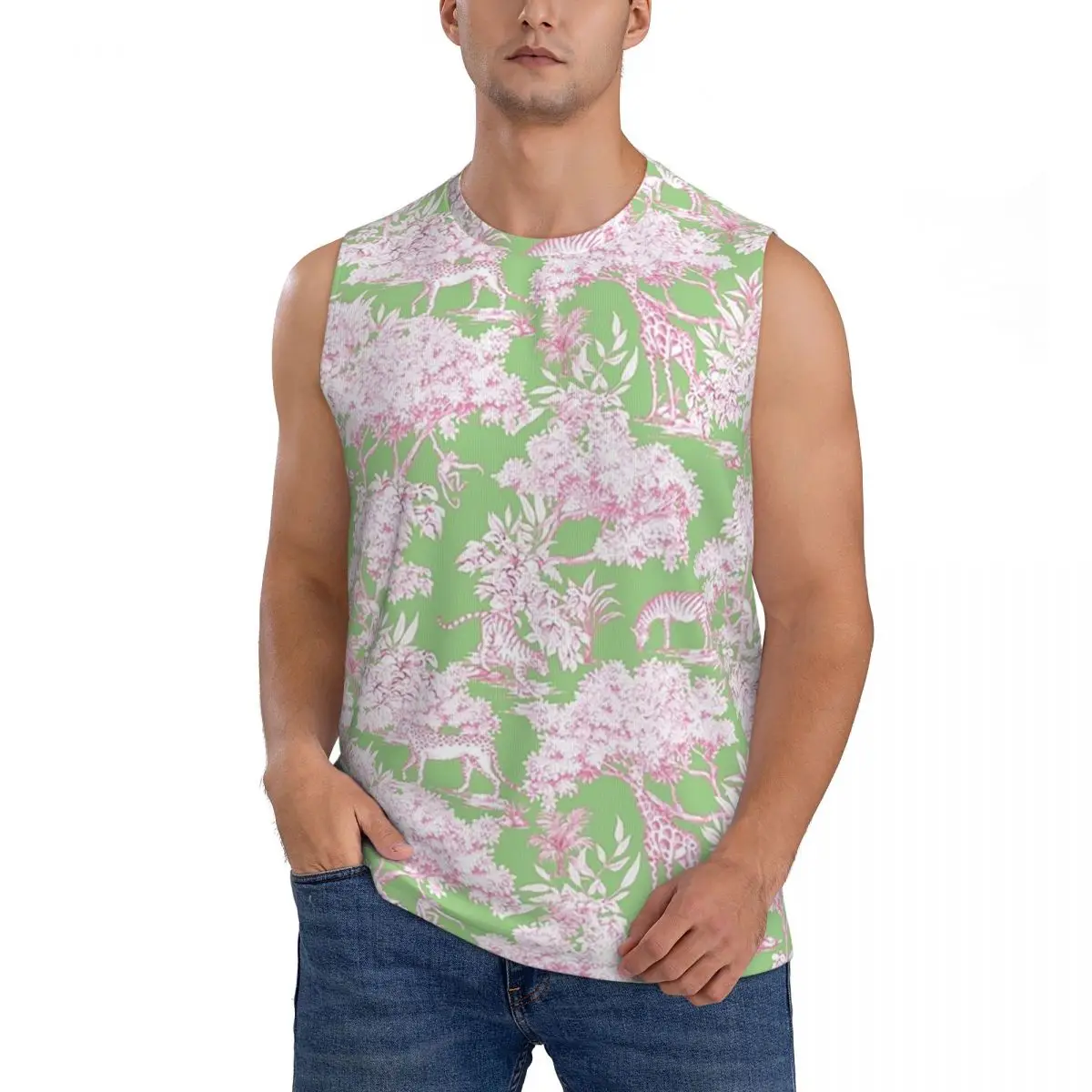 Forest Toile De Jouy Men Sleeveless Tank Tops Quick Dry Breathable Gym Fitness Running Summer Casual Sport Vest