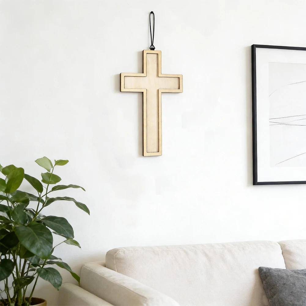Unfinished Wooden Cross Blank Tray Hollow Groove Storage Base DIY Craft Mold Wall Hanging Decor for Christian Handmade Lovers