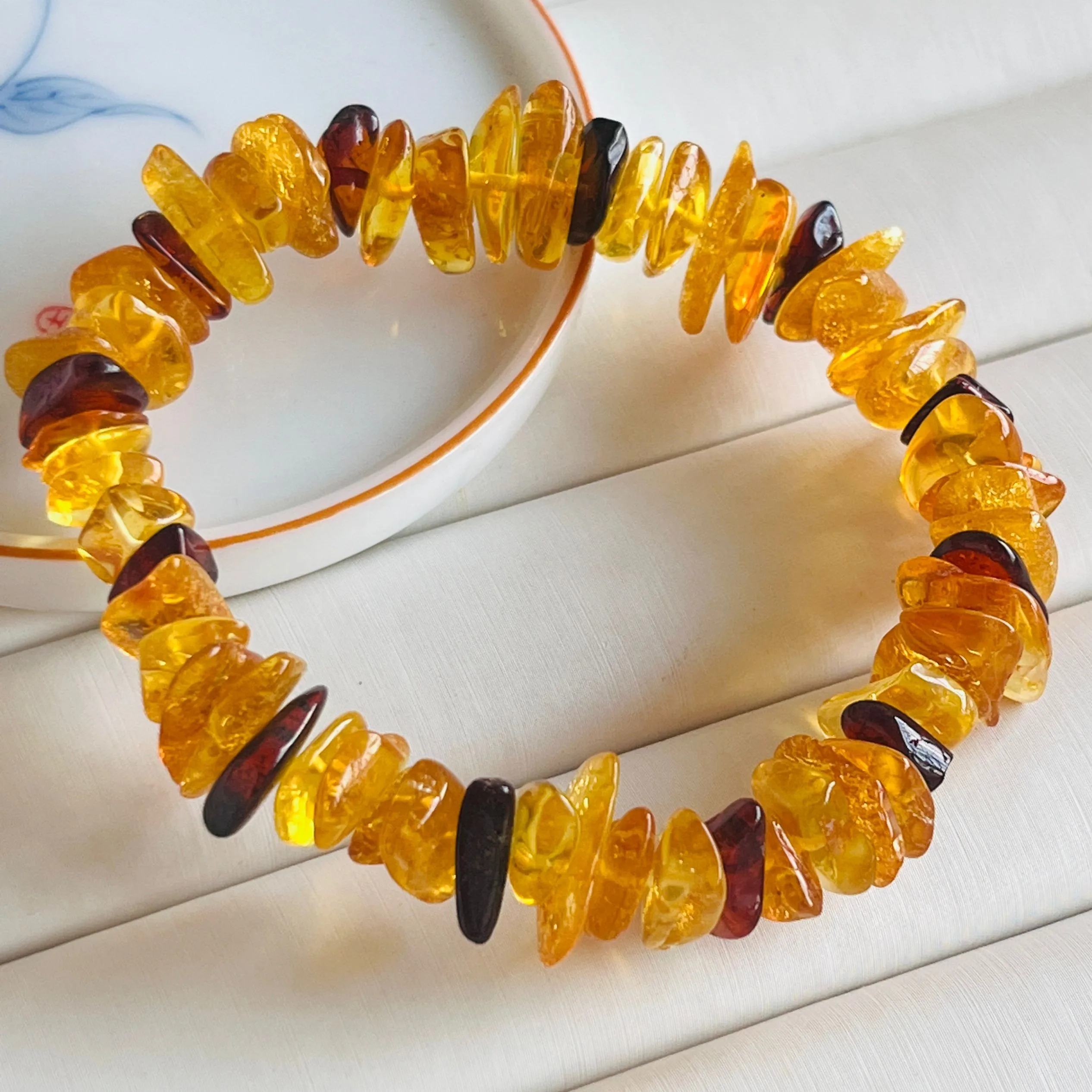 Natural Amber Bracelet Women Healing Gemstone Fine Jewelry Genuine Baltic Ambers Tumbled Stone Bracelets Raw Stones Bangles