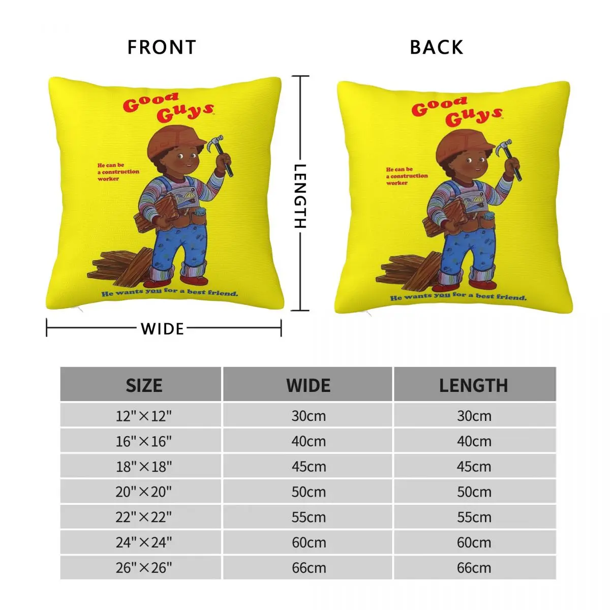 Child's Play Good Guy Worker Square Pillowcase Polyester Linen Velvet Pattern Zip Decorative Pillow Home Cushion Cover Wholesale