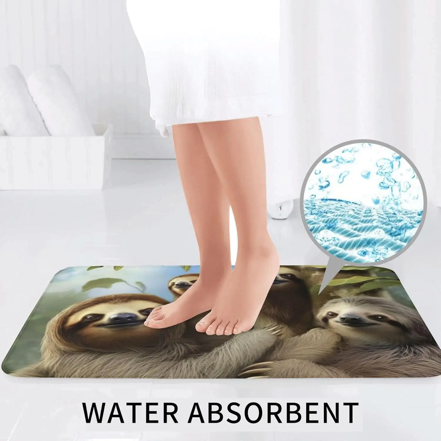 Sloth Family Bathroom Rugs Sets 3 Piece, Non Slip Absorbent Bath Rug U-Shaped Contour Toilet Rug with Toilet Cover