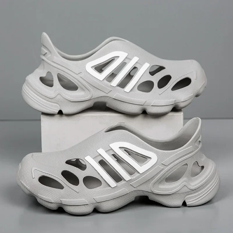 

Sports Slippers Hollow Out Waterproof Outdoor Thick Soft Shoes Unisex Perforated Slip On Sandals Round Toe Anti Slip Breathable