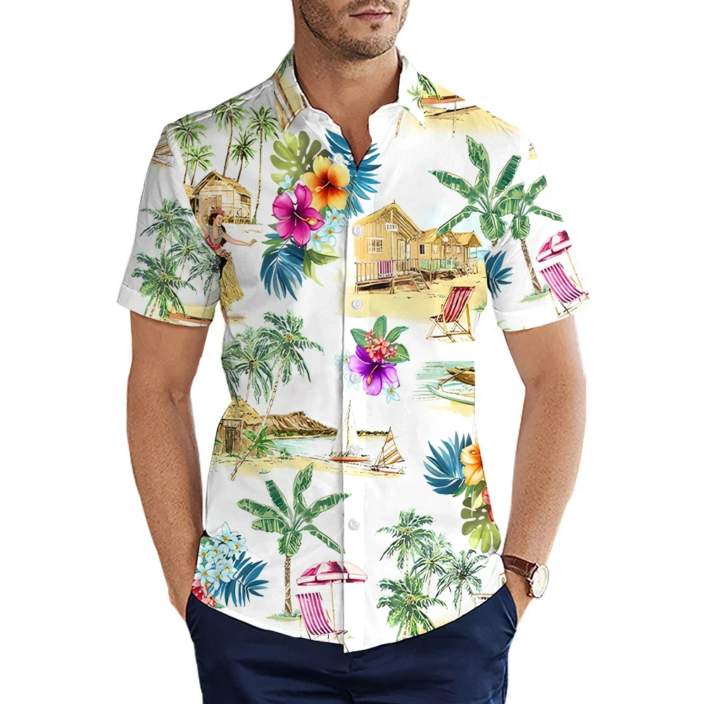 

Men's Hawaiian Shirt Summer Casual Short Sleeve Beach Vacation Loose Breathable Floral Streetwear Tops