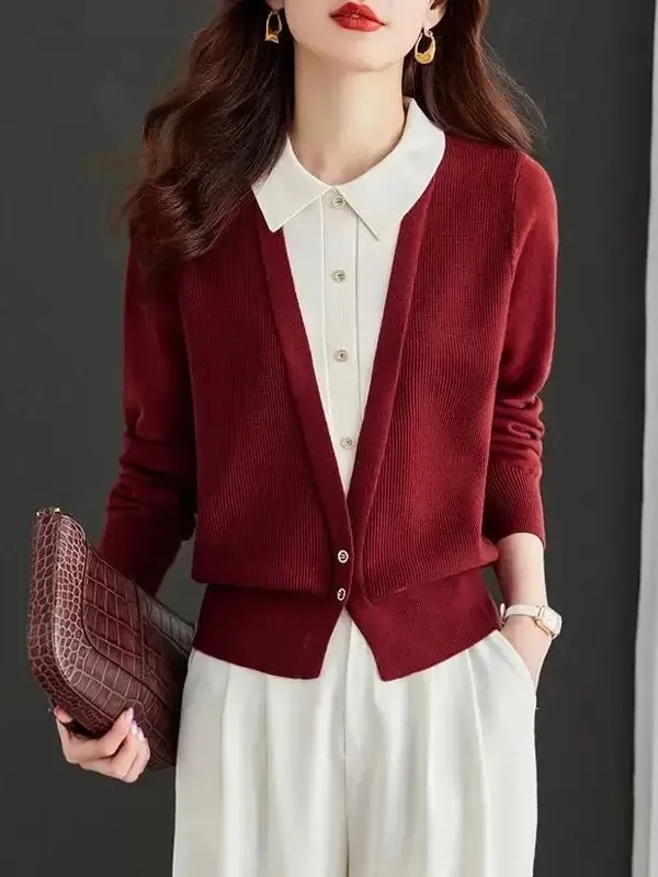 

Elegant Short Sleeveless Woolen Sweater with Doll Collar Design for Women Autumn Winter Season Base Layer Shirt Commute Style