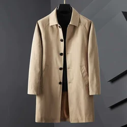 2026 Spring Men's Windbreaker Korean Style Long Jackets Fashion Trench Coat Men Casual Autumn Turn Down Collar Streetwear Jacket