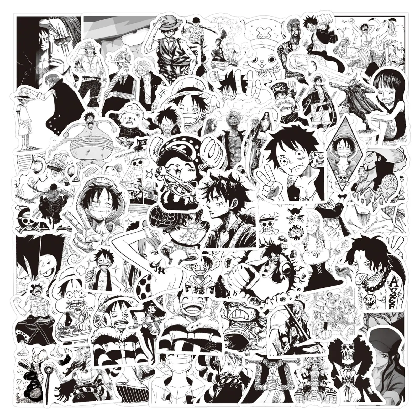 Autocollant One Piece noir et blanc pour la décoration DIY de produits liés aux animes populaires et autocollants tendance pour carnets