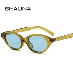 SHAUNA Fashion Small Cat Eye Sunglasses Women Retro Rivets Shades UV400 Men Trending Green Tea Oval Lens Sun Glasses