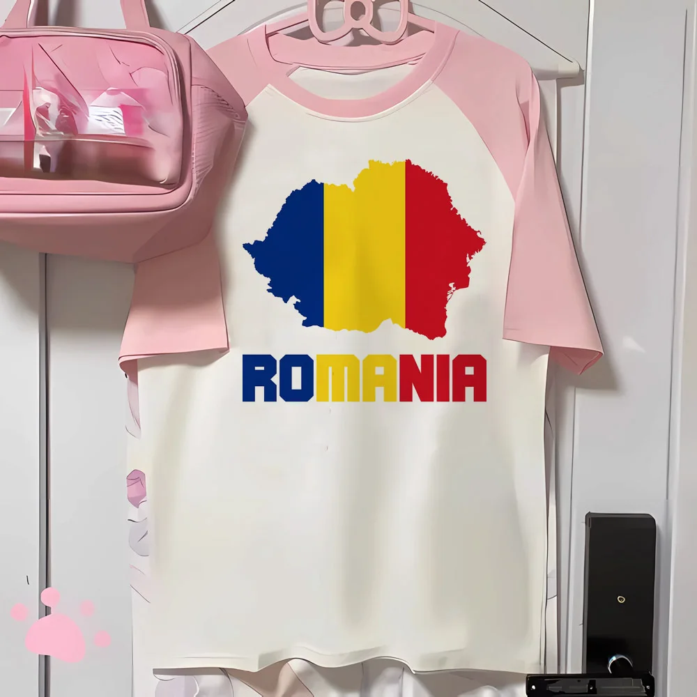 Romania t shirt women comic modern style summer top girl 2000s manga clothing